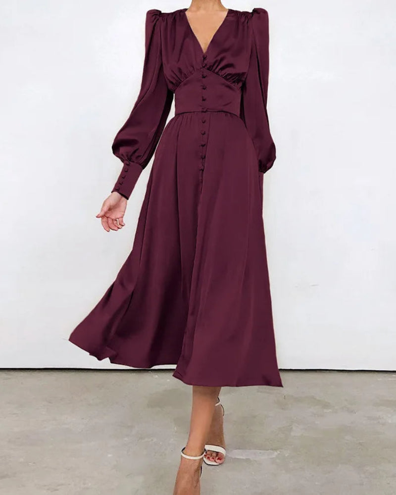 Elegant Satin V-Neck Maxi Dress for Women – Timeless Elegance with a Modern Touch