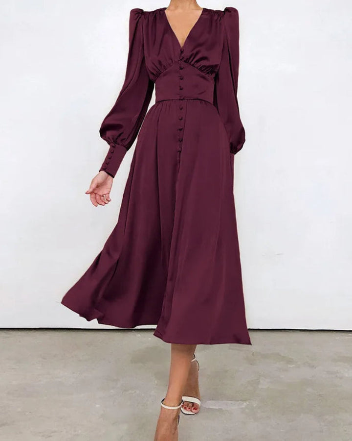 Elegant Satin V-Neck Maxi Dress for Women – Timeless Elegance with a Modern Touch