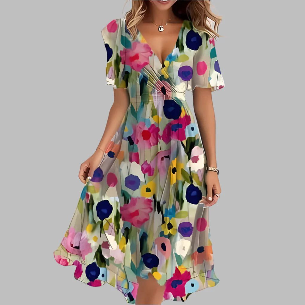 Women’s Stylish Floral Ruched Midi Dress