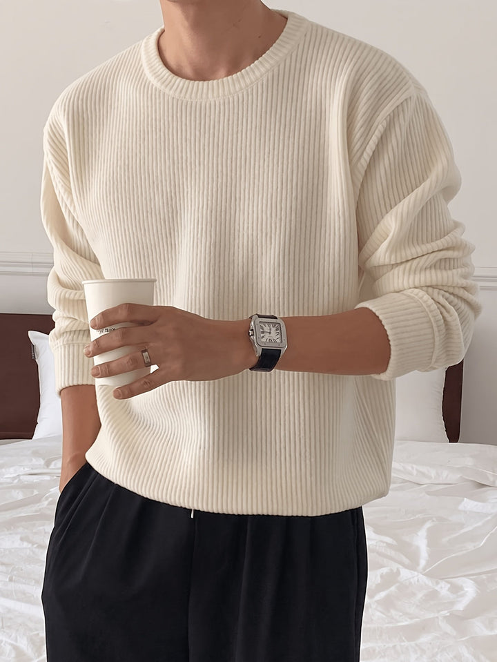 Men's Rib Knit Crew-Neck Sweater with Relaxed Fit