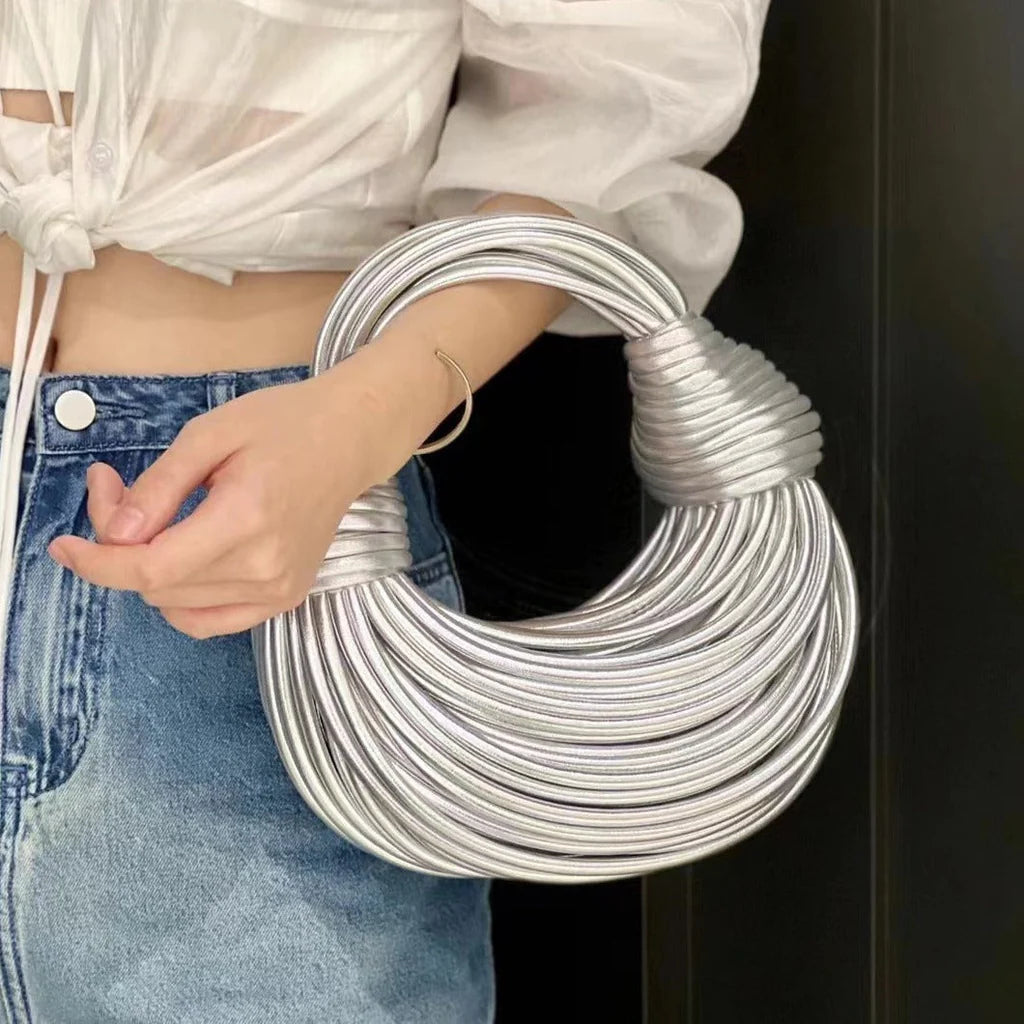 Woven Women's Handbag with Knot Detail