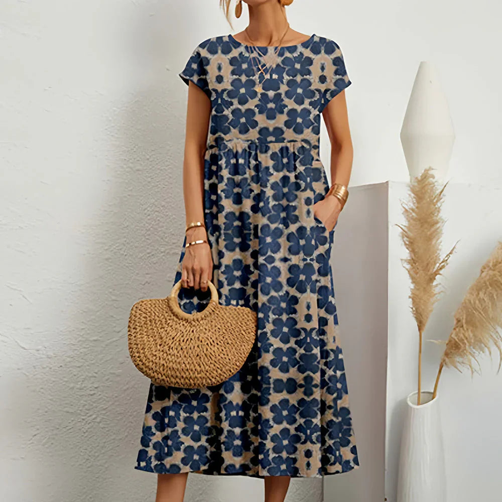 Women’s Cotton Linen Blend Casual Midi Dress