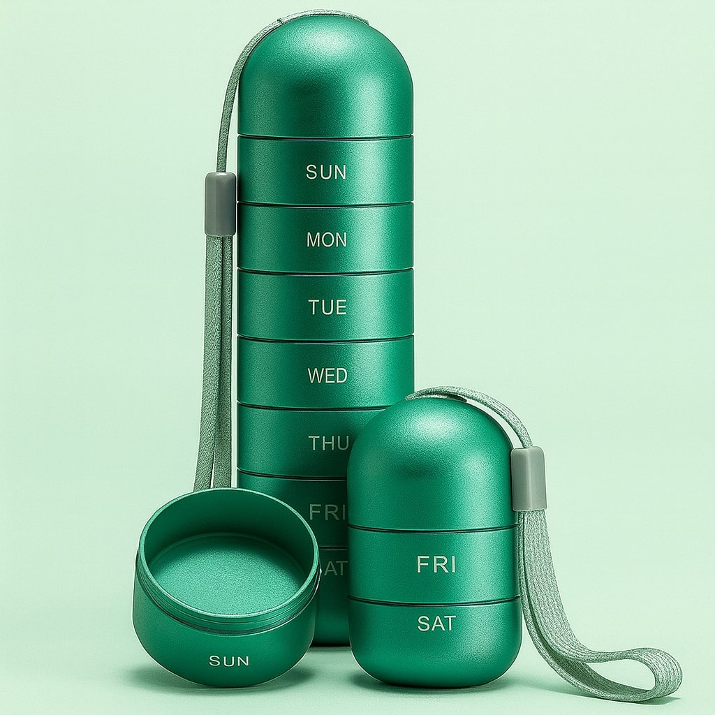 Aluminum pill box with 7 compartments | Compact, shock-resistant travel container