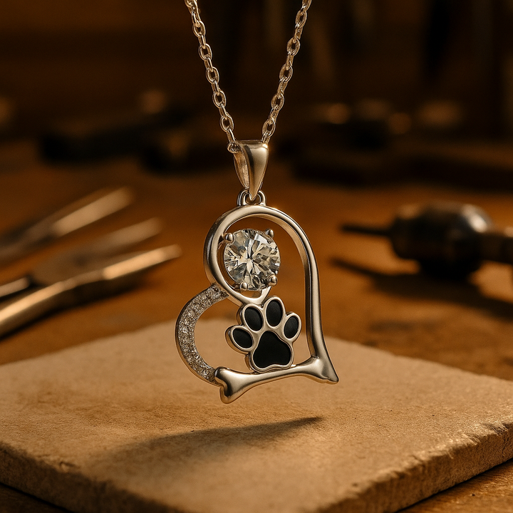 Handmade Dog Paw Print and Bone Pendant with Zirconia