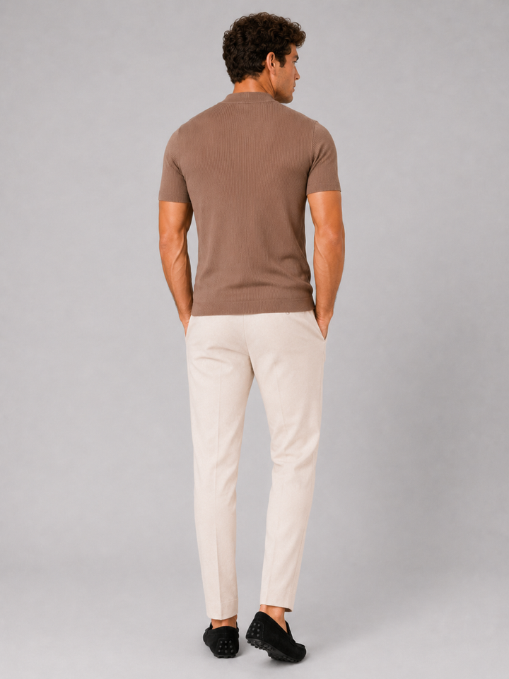 Men's Ribbed Mock Neck T-Shirt – Slim-Fit Stretch Short-Sleeve Top