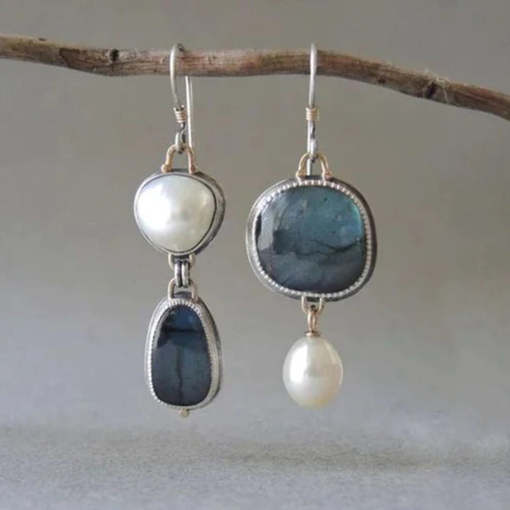 Elegant Earrings with Blue Stone and Pearl