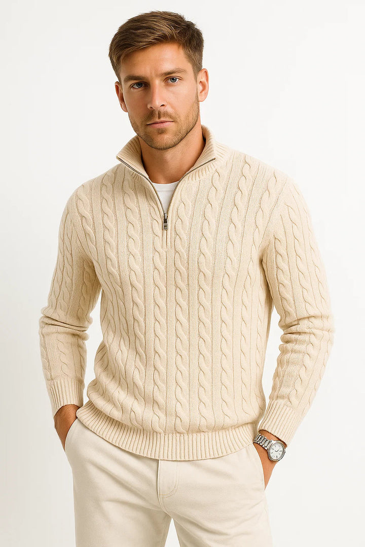 Men's Cable-Knit Sweater with Quarter Zip - Edmond