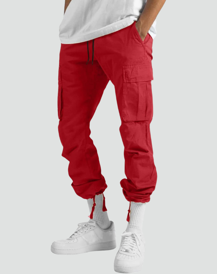 Men's Cargo Pants with Multiple Pockets and Adjustable Waist