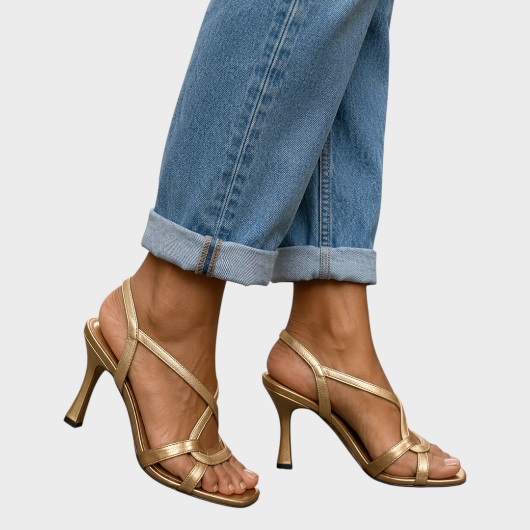 Elegant Gold Heeled Sandals with Straps