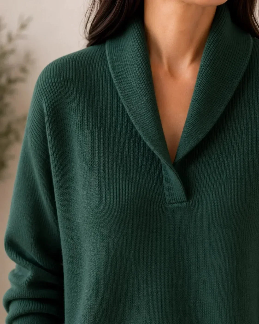 Soft V-Neck Sweater with Cowl Collar