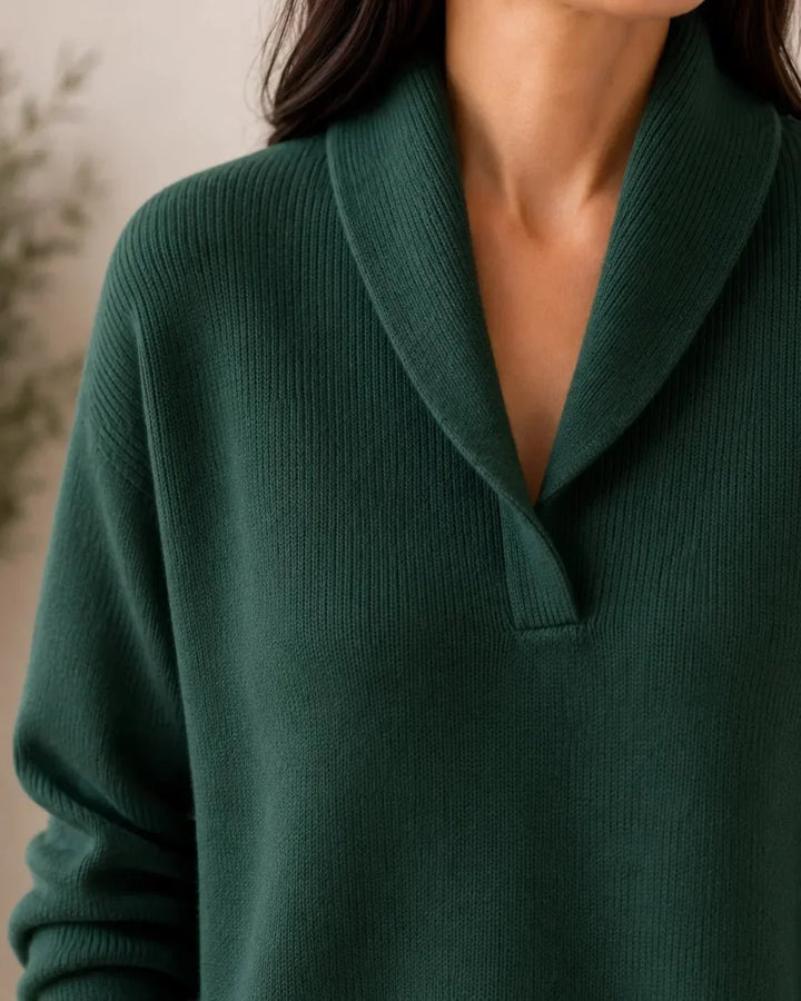 Soft V-Neck Sweater with Cowl Collar