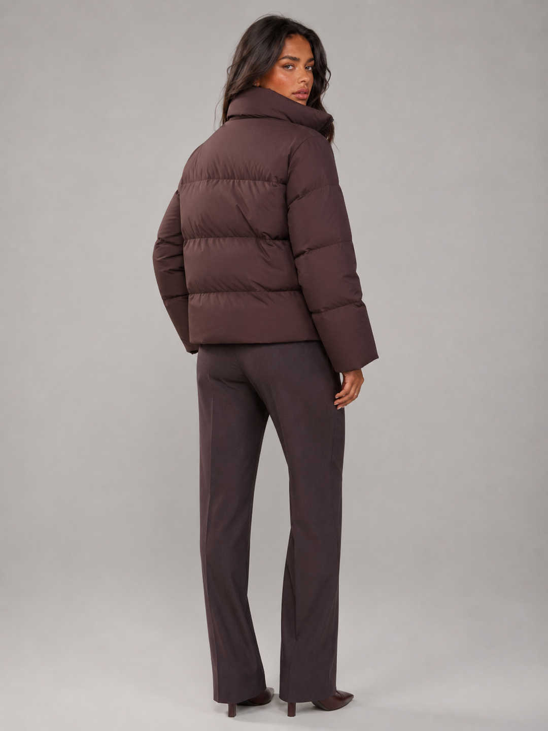 Women's Quilted Winter Jacket with Funnel Collar and Zip