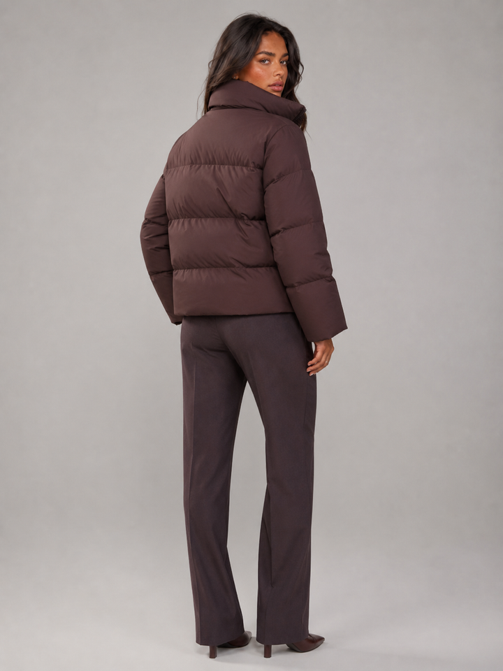 Women's Quilted Winter Jacket with Funnel Collar and Zip