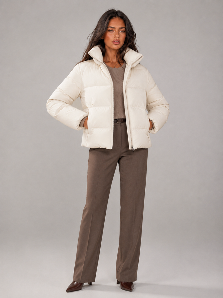 Women's Quilted Winter Jacket with Funnel Collar and Zip