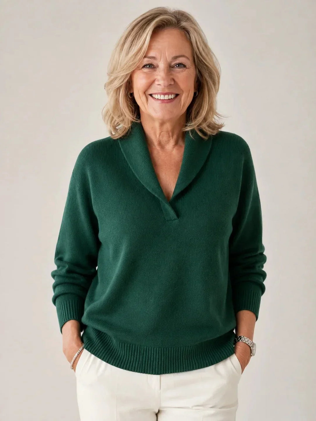 Soft V-neck Jumper with Shawl Collar