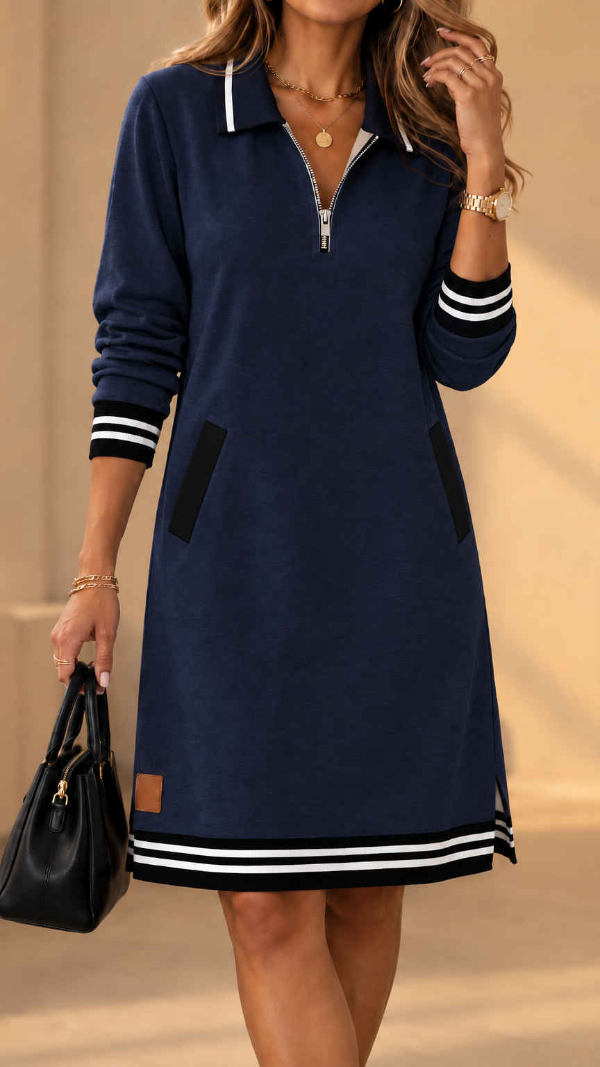 Elegant Polo Dress with Collar and Long Sleeves
