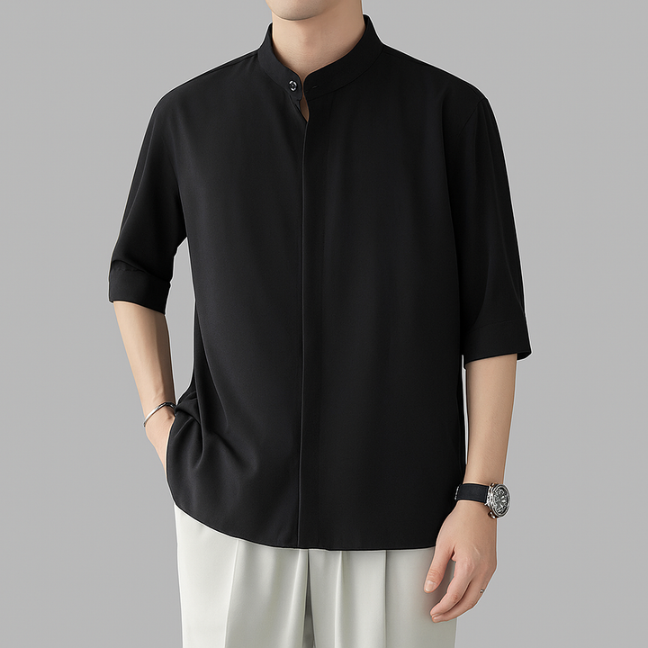 Men’s Long‑Sleeve Mandarin Collar Shirt