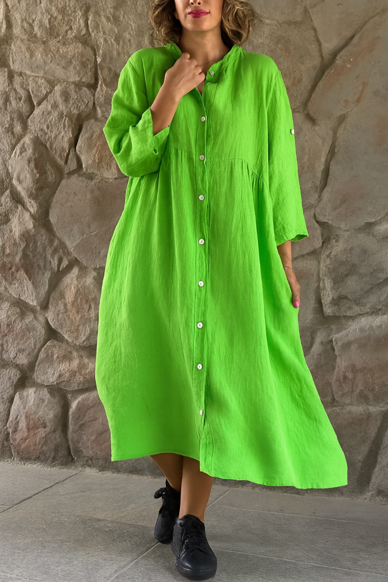 Relaxed Cotton Linen Shirt Dress