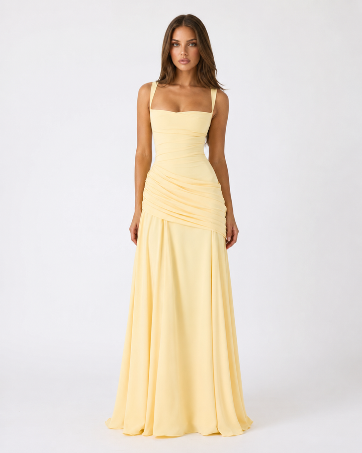 Flowing Chiffon Maxi Dress with Cowl Neck and Lace-Up Back