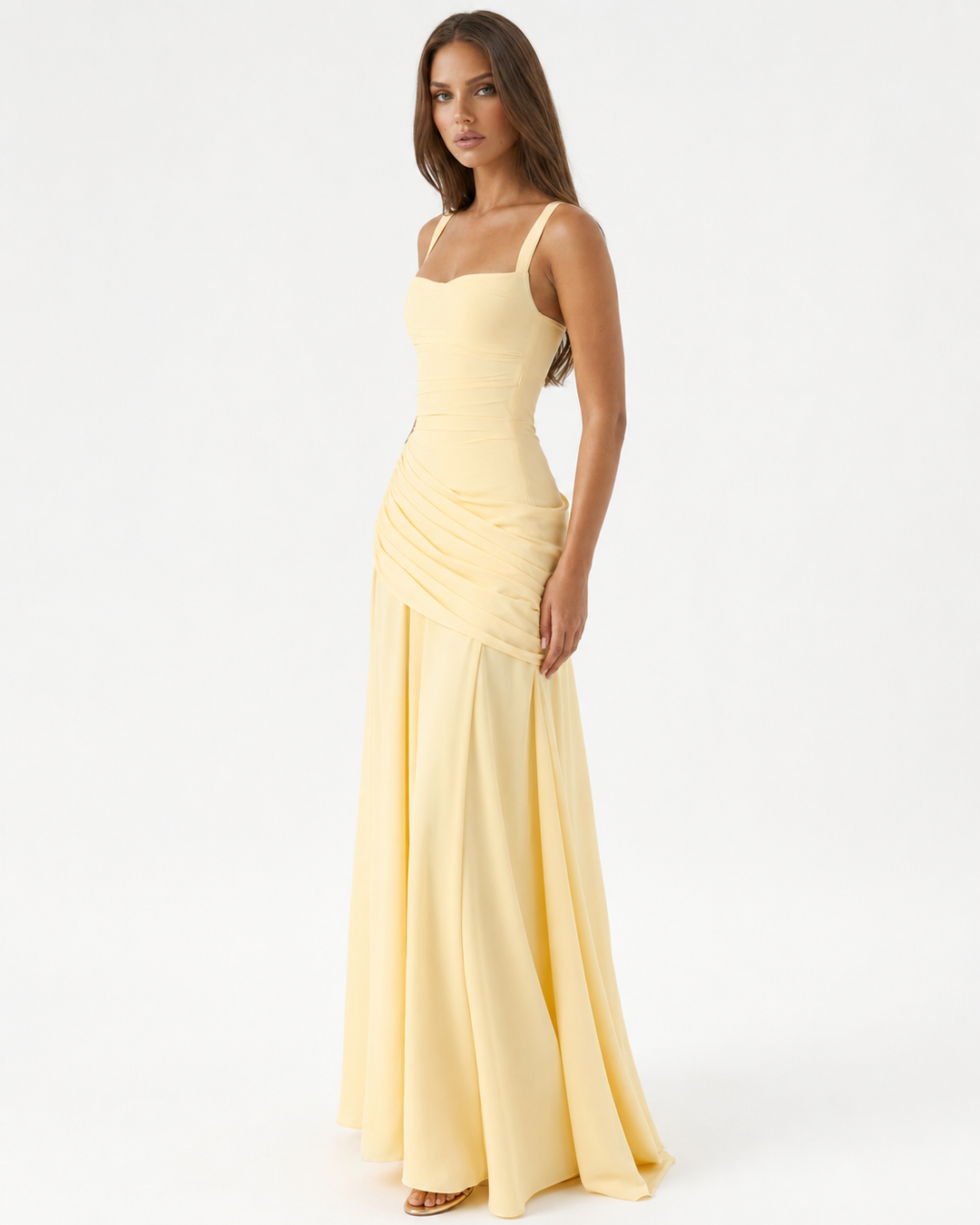 Flowing Chiffon Maxi Dress with Cowl Neck and Lace-Up Back