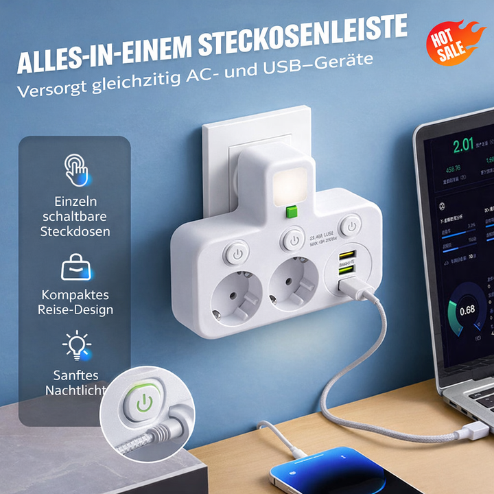 Power Strip with USB and Switches | Multi-Outlet Surge Protector 2500 W