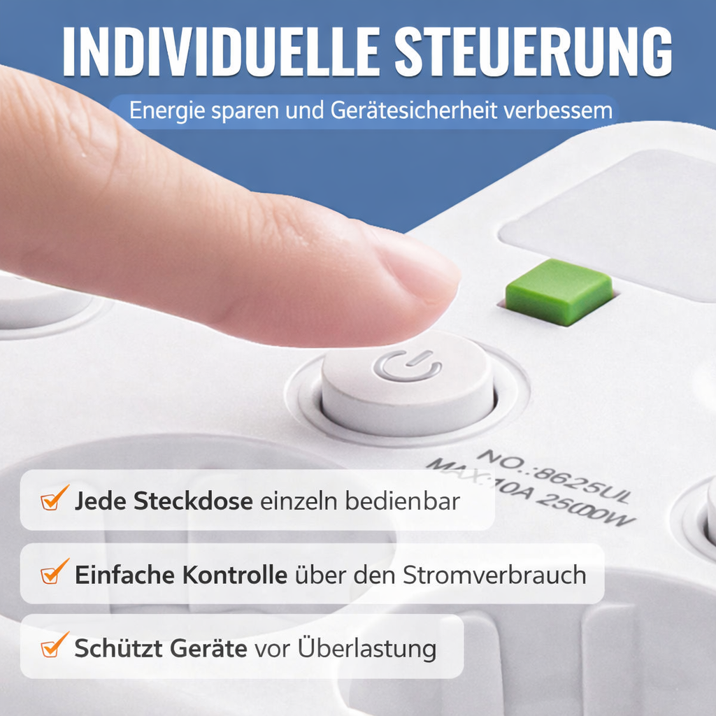 Power Strip with USB and Switches | Multi-Outlet Surge Protector 2500 W