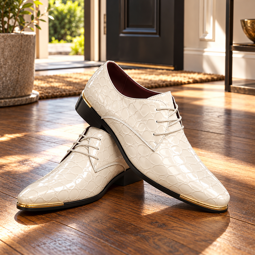 Men's Leather Lace-Up Shoes with Textured Finish