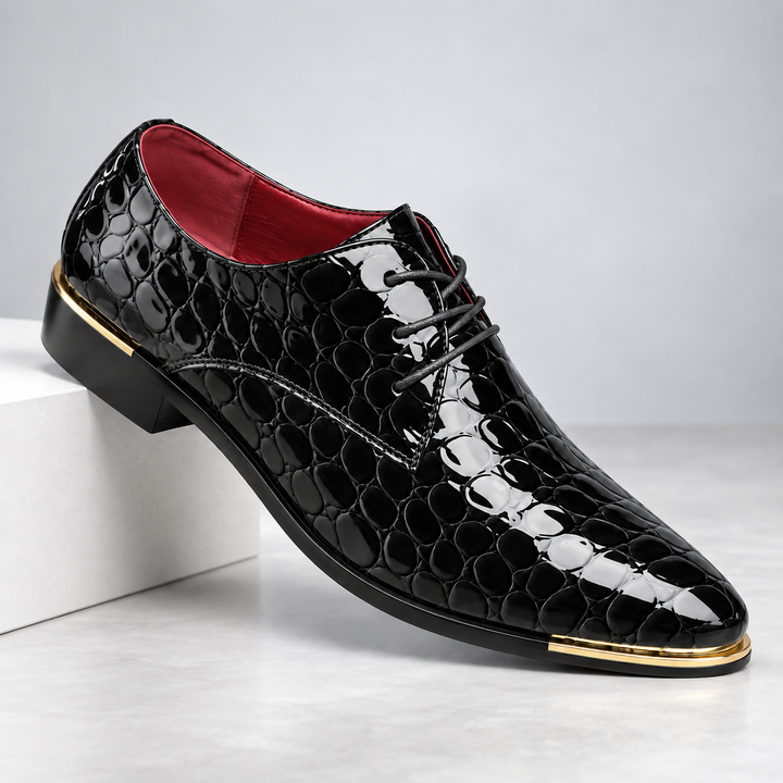 Men's Leather Lace-Up Shoes with Textured Finish