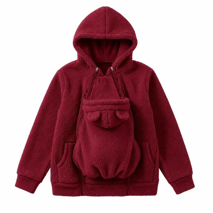Cozy fleece baby-carrying hoodie with front pouch