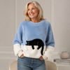 Oversized Sweater with Cat Print