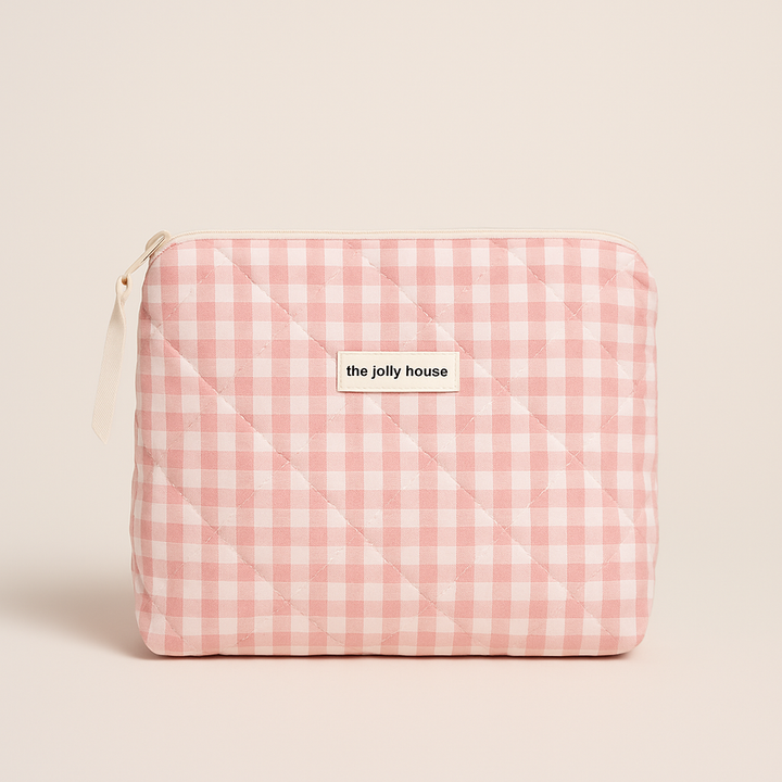 Plaid Quilted Cosmetic Organizer Bag