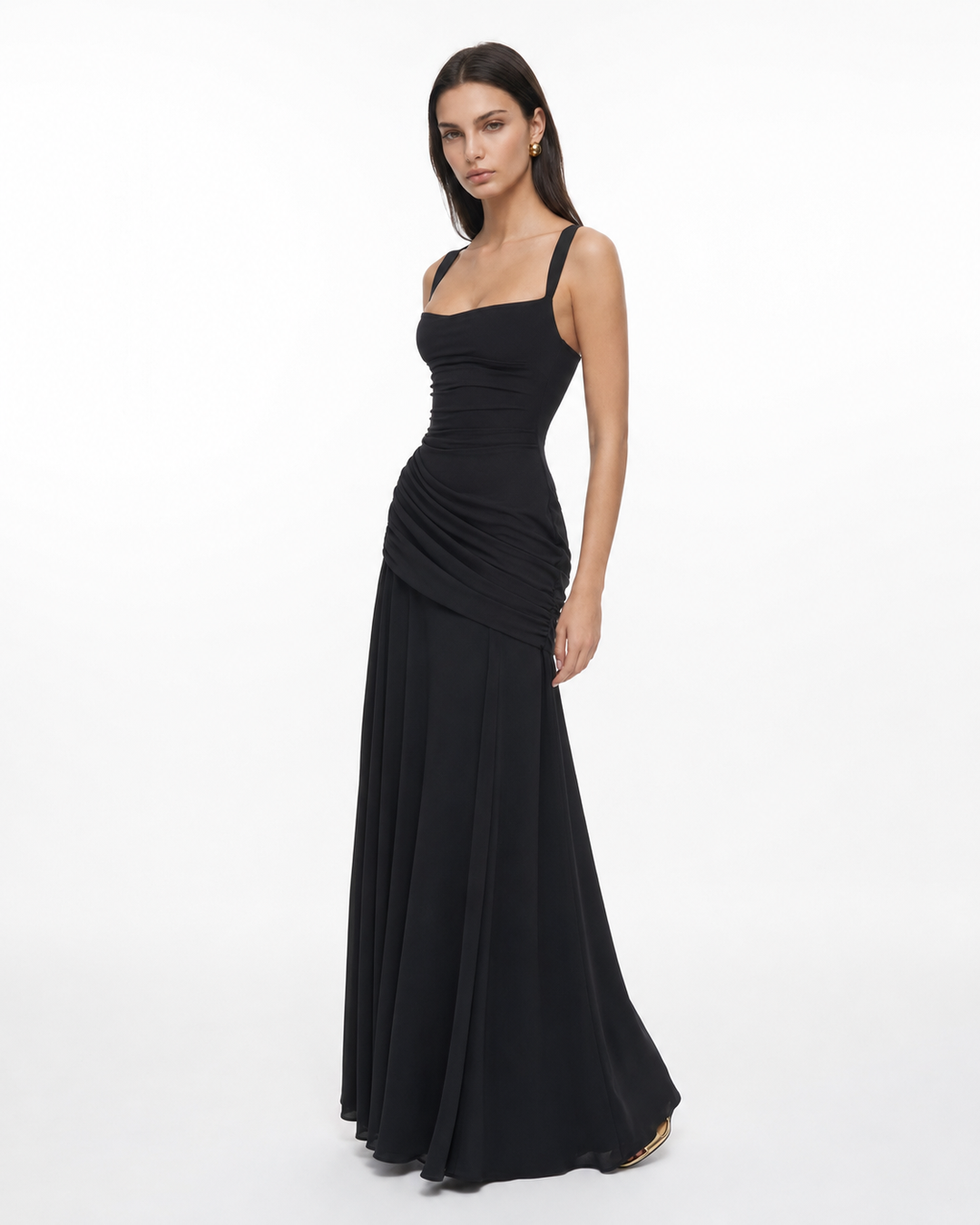 Flowing Chiffon Maxi Dress with Cowl Neck and Lace-Up Back