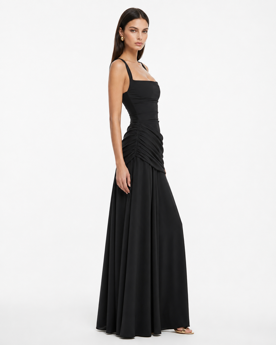 Flowing Chiffon Maxi Dress with Cowl Neck and Lace-Up Back