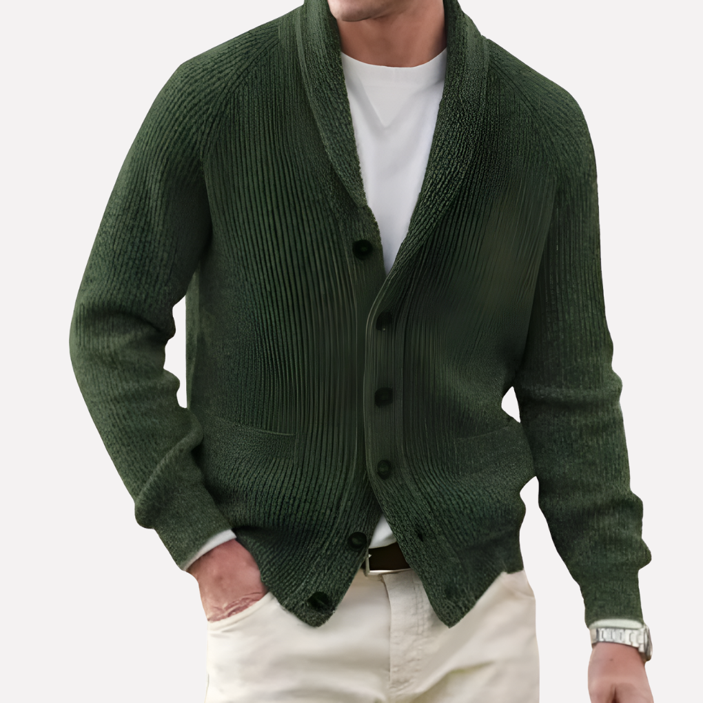 Men’s Cardigan with Shawl Collar and Button Front