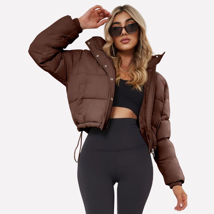 Women's Short Hooded Jacket with Front Zipper