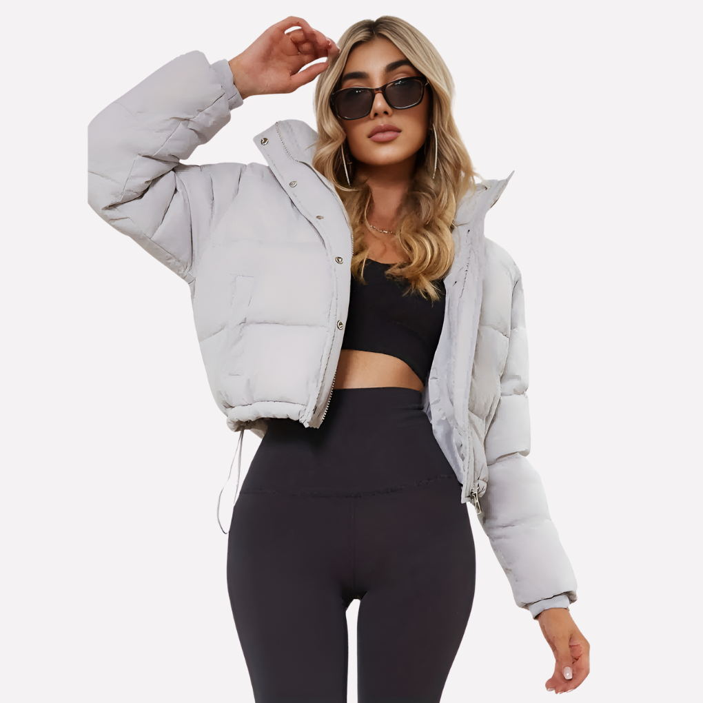 Women's Short Hooded Jacket with Front Zipper