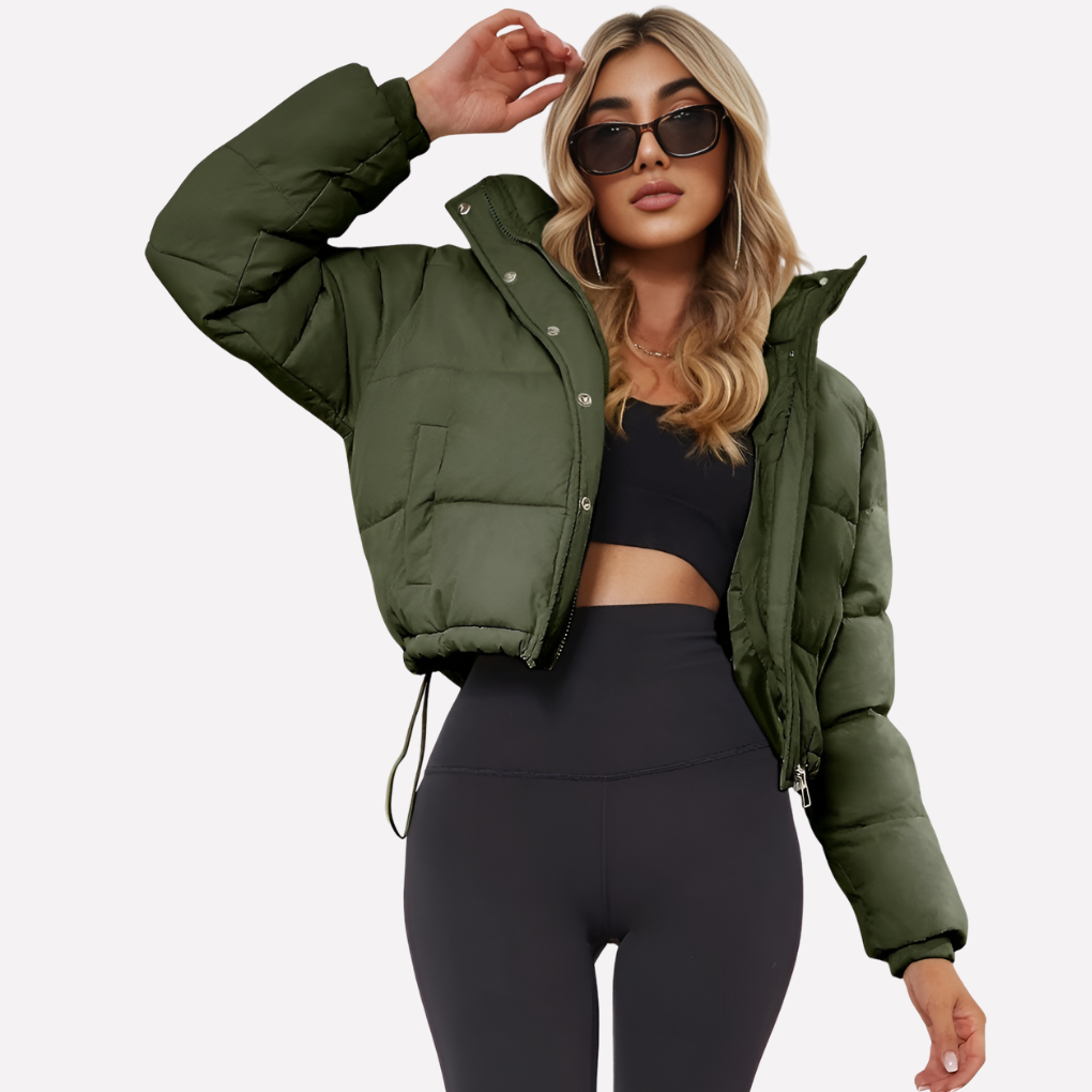 Women's Short Hooded Jacket with Front Zipper