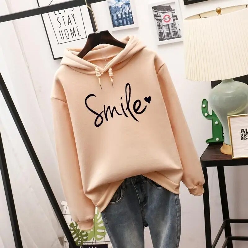 Women's Hoodie with Smiley Print – Hooded, Casual Streetwear