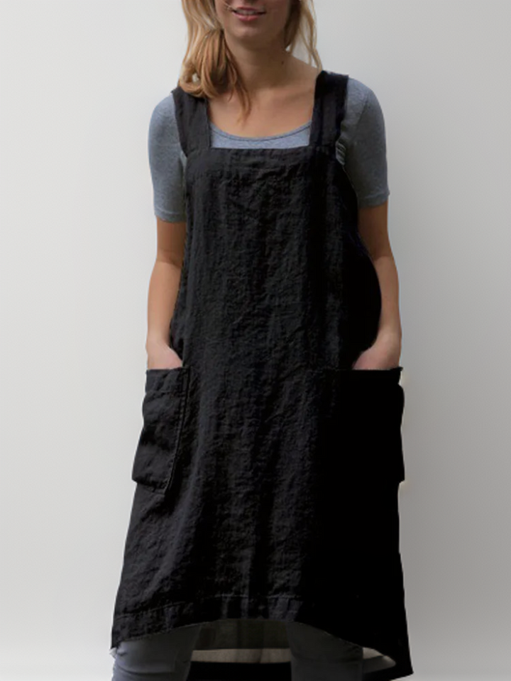 Women's heathered bib apron with cross-back straps