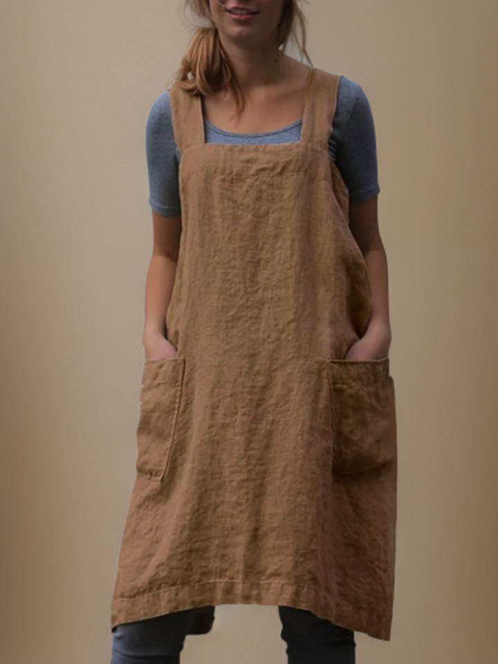 Women's heathered bib apron with cross-back straps
