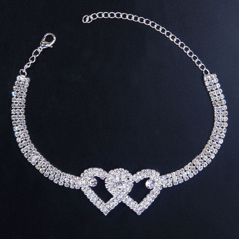 Anklet with double heart and rhinestones - Tricia