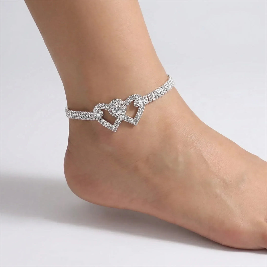 Anklet with double heart and rhinestones - Tricia