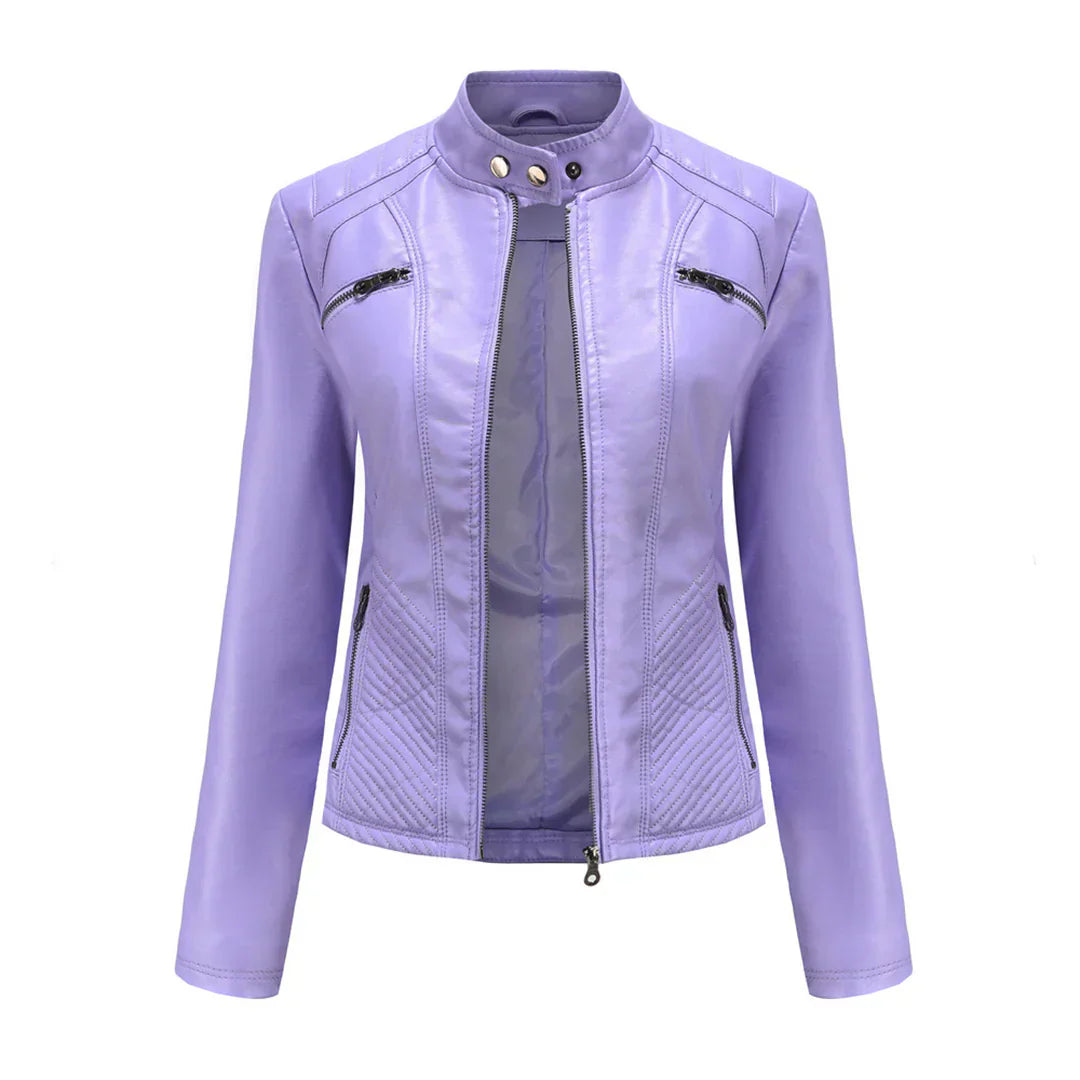Stylish Faux Leather Women's Jacket with Classic Biker Design