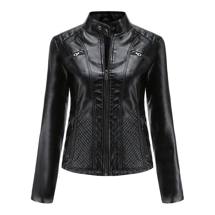 Stylish Faux Leather Women's Jacket with Classic Biker Design