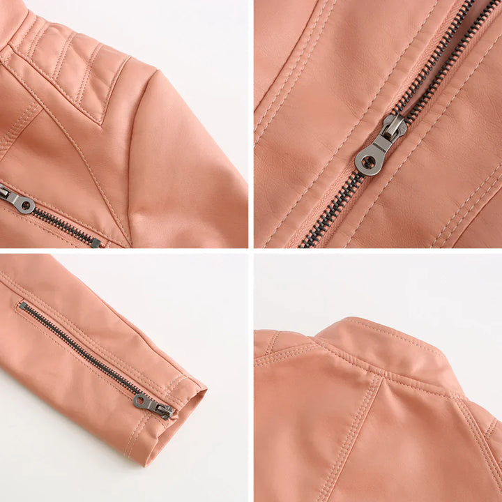 Stylish Faux Leather Women's Jacket with Classic Biker Design