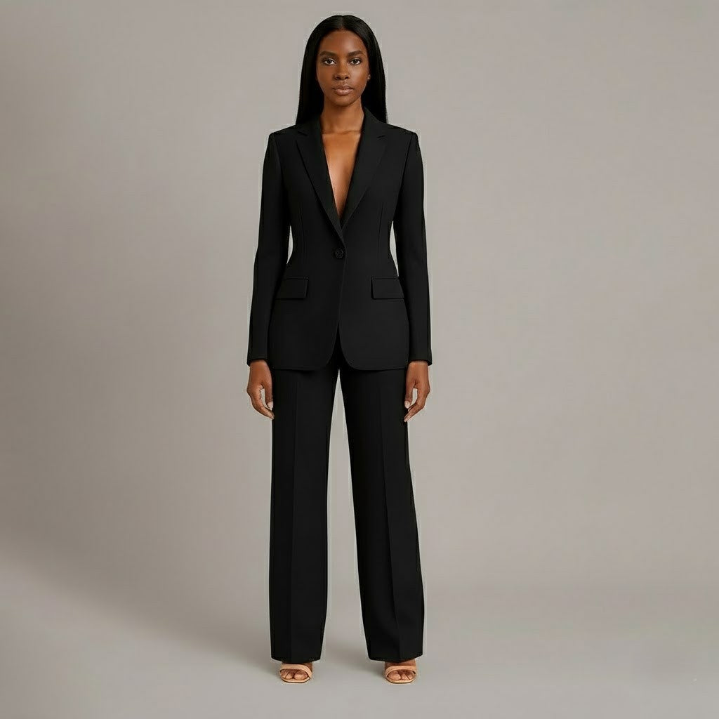Women's Trouser Suit Set with Long Blazer and Matching Pants