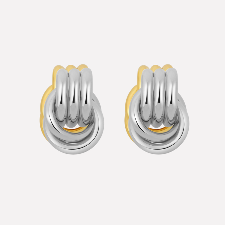 Two-Tone Knot Drop Earrings – Gold and Silver