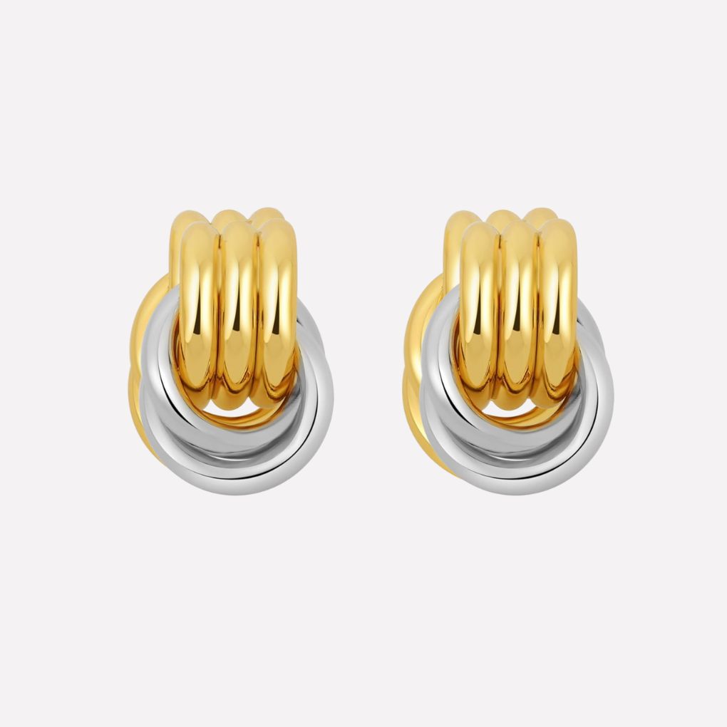 Two-Tone Knot Drop Earrings – Gold and Silver