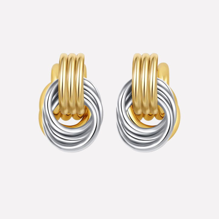 Two-Tone Knot Drop Earrings – Gold and Silver