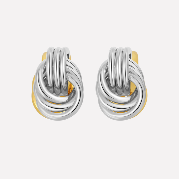 Two-Tone Knot Drop Earrings – Gold and Silver